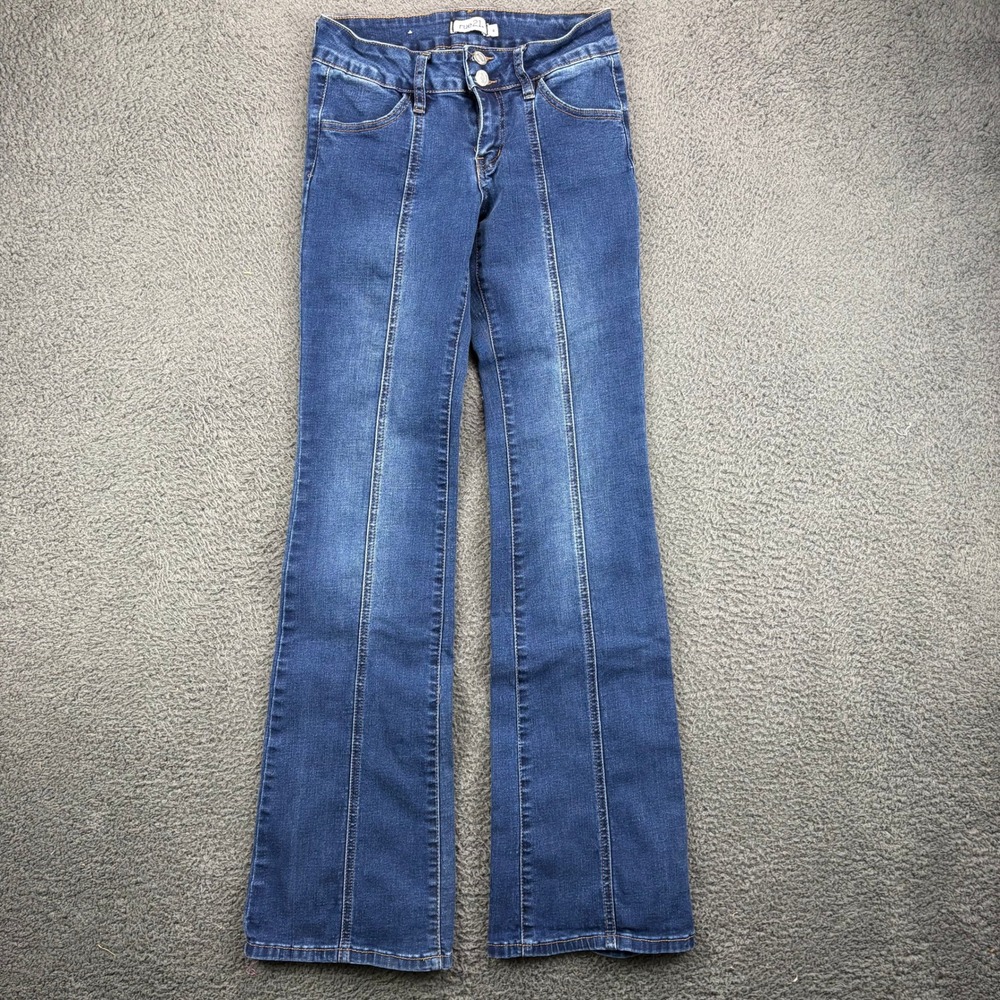 Rue21 Womens Size 4 Flare Jeans Dark Wash Seam Detail Stretch Denim High Rise